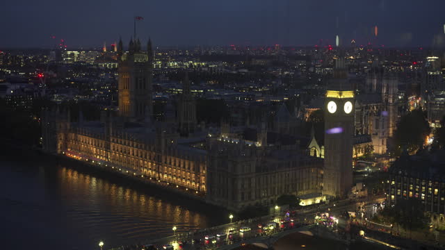 4K Aerial View Of London Big Ben At Night