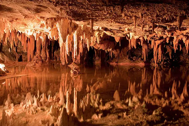 Photo of Cave pool with reflected stalactites