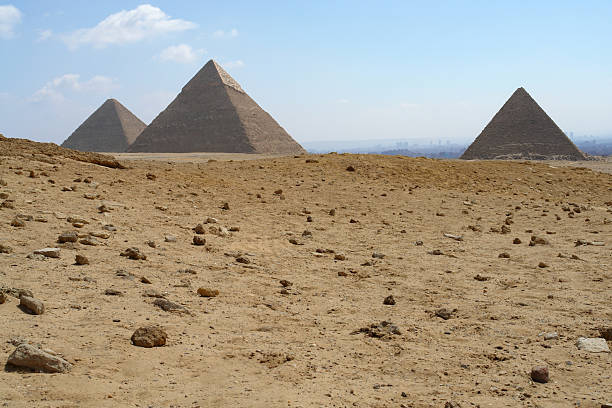 Three great pyramides "The three great Pyramides: Cheops, Chefren and Mykerinos Giza near Cairo (Egypt)." pyramid giza pyramids close up egypt stock pictures, royalty-free photos & images