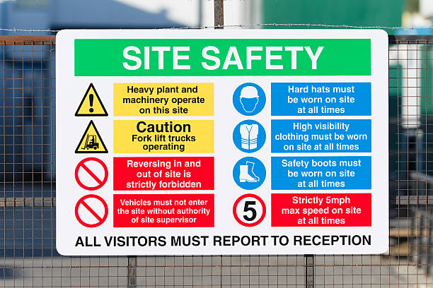 sinal de segurança de construção local - construction site sign road warning sign warning sign imagens e fotografias de stock