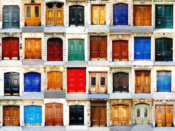 Paris doors "Set of 32 Paris doors, composite.See, too (Britanny)" front door photos stock pictures, royalty-free photos & images