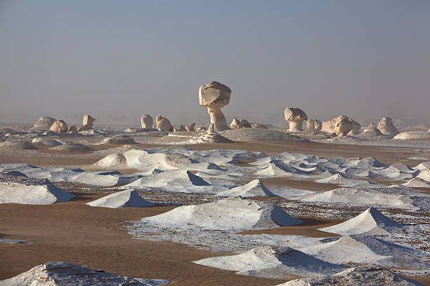 kreidefelsen in die weiße wüste in ägypten. - white desert stock-fotos und bilder