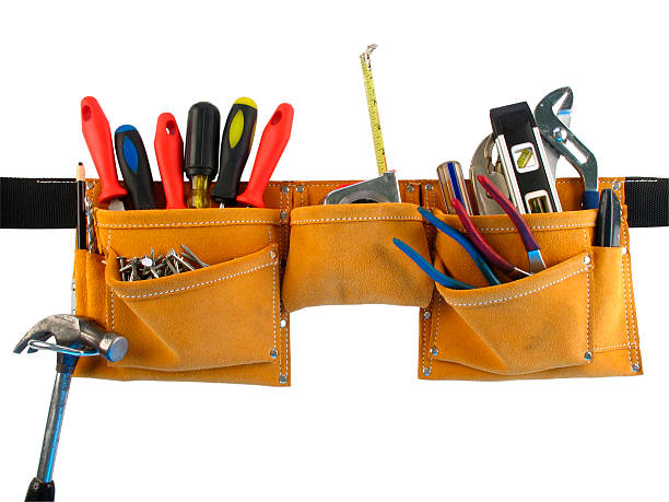 istock Leather Tool Belt Full of Tools Isolated on White Background 184101542