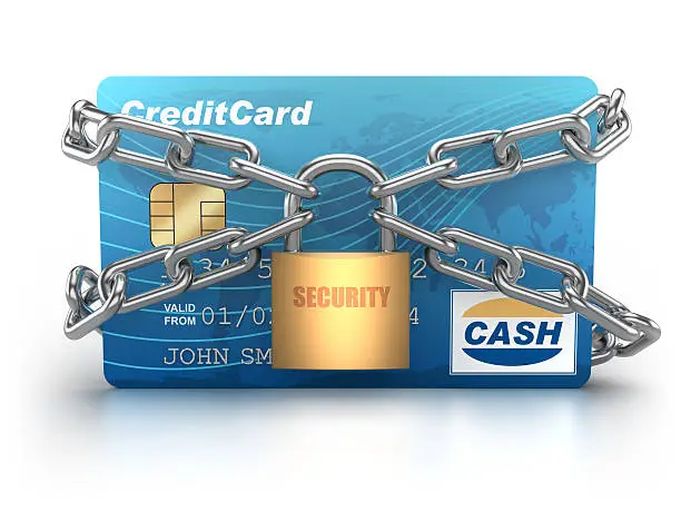 Credit Card with chained padlock - isolated on white / clipping path