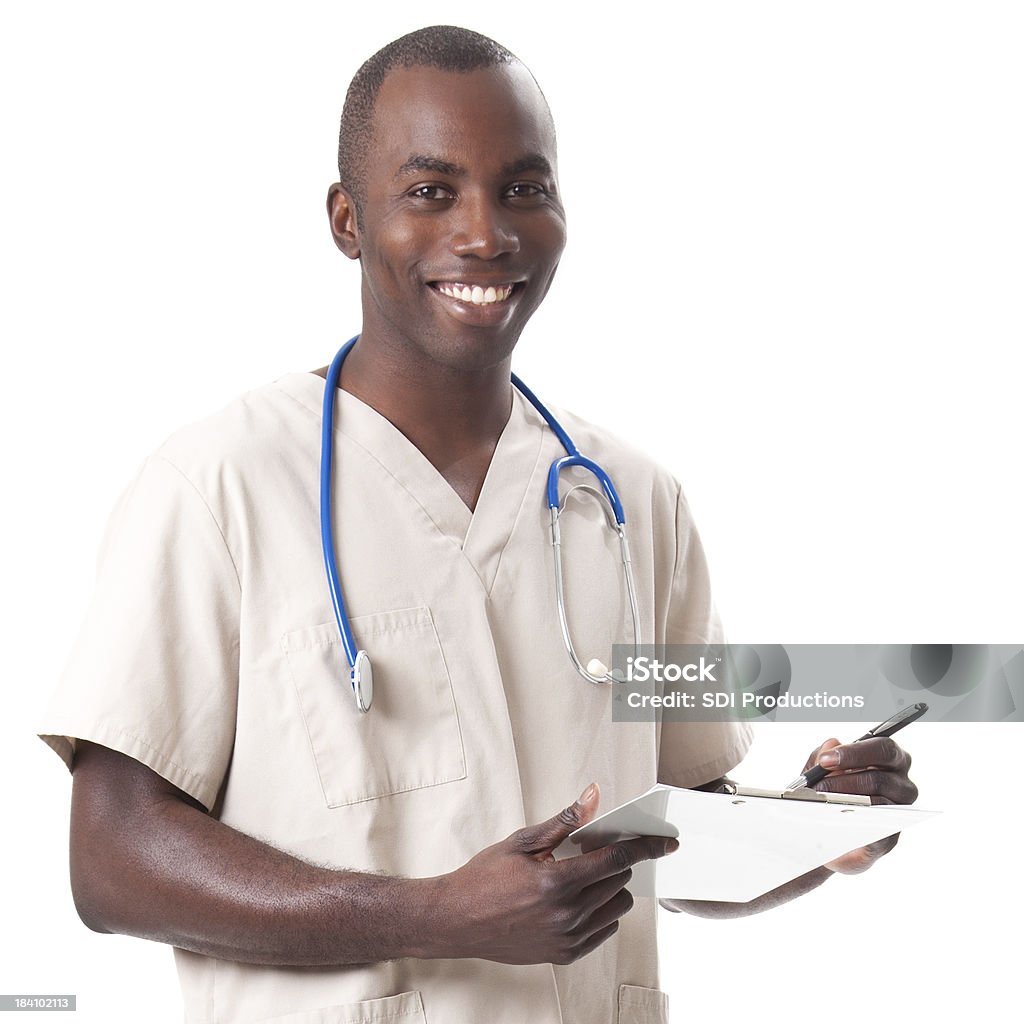 숫나사 간호사 메모를, 격리됨에 (흰색 배경 - 로열티 프리 간호사 스톡 사진