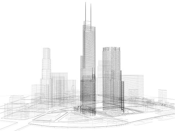 3 d 건축양상 추상적임 - three dimensional blueprint construction housing project 뉴스 사진 이미지