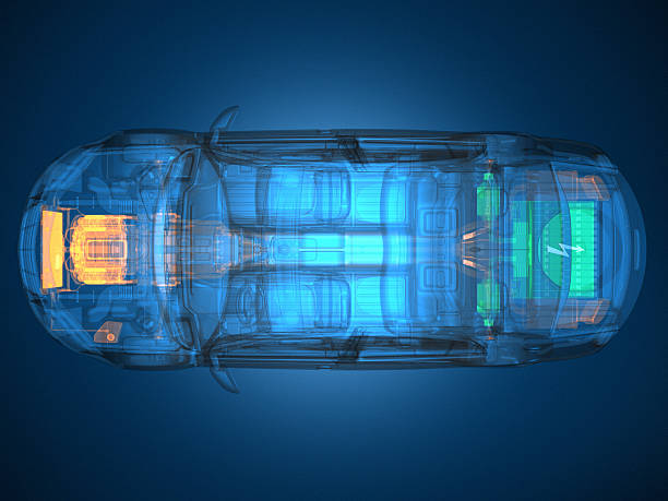 Overhead view of a blue transparent vehicle stock photo