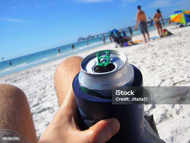 Man Drinking A Can Of Beer At The Beach Stock Photo - Download Image Now - Can, Cooler - Container, Beer - Alcohol