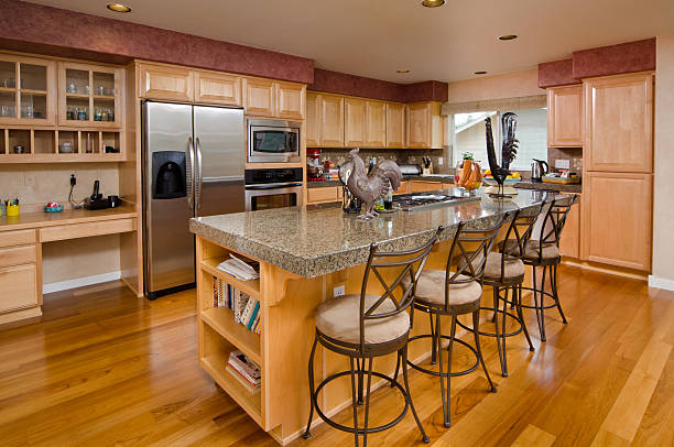 istock Modern kitchen with hardwood cabinets and floor 184104399