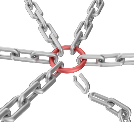 3d render. Breaking chain isolated on white background.