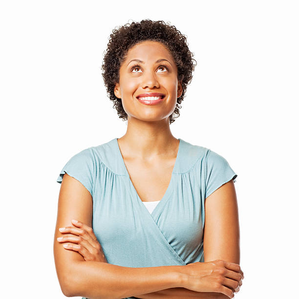 istock Attractive Woman Looking Upwards - Isolated 184104888