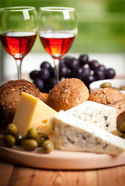 istock Red wine whit cheese and olives 184105243