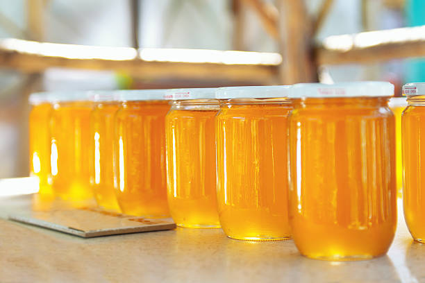 honey jars stock photo