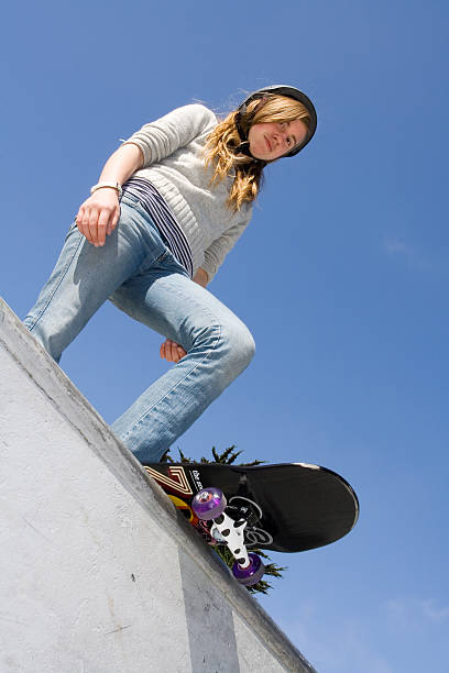 スケートの女の子 - skateboard park ramp park skateboard ストックフォトと画像