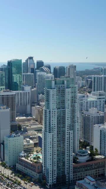 AERIAL Above the skyscrapers of Downtown Miami, FL. Miami Cityscape.