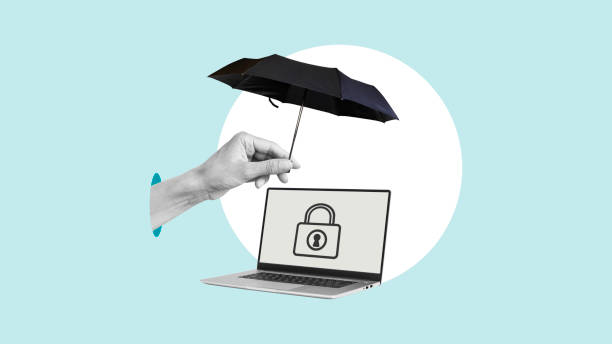 istock Cyber insurance. Collage with laptop under umbrella. Computer protection from viruses and hacker attacks 1841067090