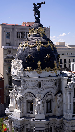 Closeup of the dome of the Metropolis building Madrid (Spain)