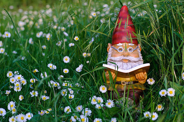 정원 바탕화면에서 Gnome 독서모드 예약 스톡 사진