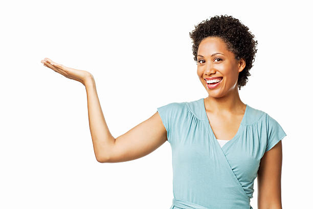 istock Attractive Woman Presenting to the Side - Isolated 184108072