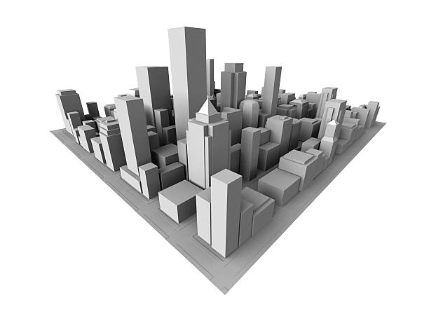 istock Isometric view of gray 3D city 184108230
