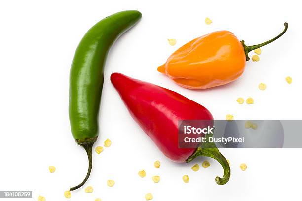 Triangle Form Pepper Three Different Colored And Shaped Peppers Isolated On White Stock ...