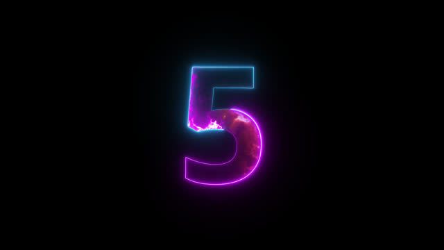 Neon number 5 with alpha channel, number five