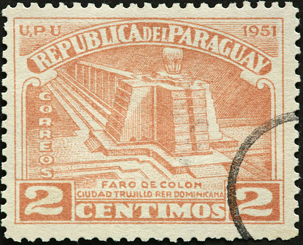 istock Faro de Colon, monument to Columbus on old Paraguay stamp 184108631