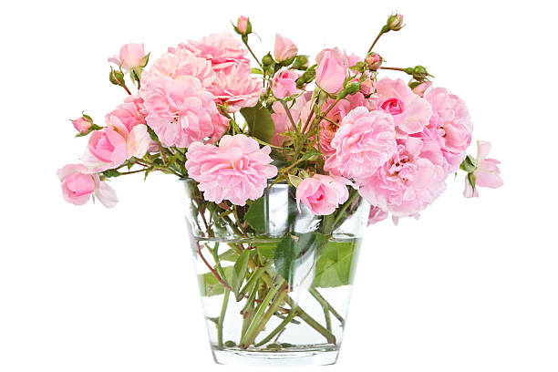 Colourful artificial rose in the vase on wooden table decorating near the window