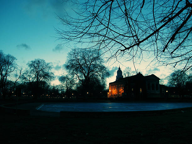 istock Twighlight Church and Trees 184109544