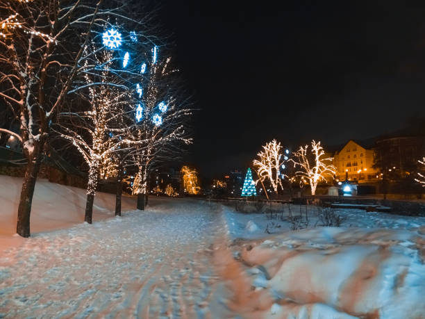 istock Street view after snowfall building illumination 1841097080