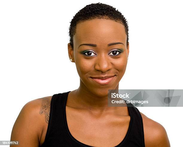 Content Young Woman Portrait Stock Photo - Download Image Now - Women, One Woman Only, White Background