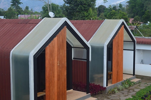 Lombok, Indonesia, 17 August 2023 ; architecture of the villa building in one of the inns in Sembalun, sharia lodging for families