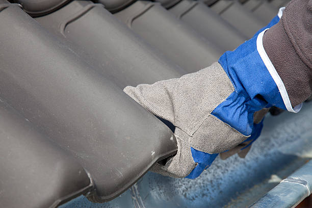 istock Laying tiles on a roof. 184110210