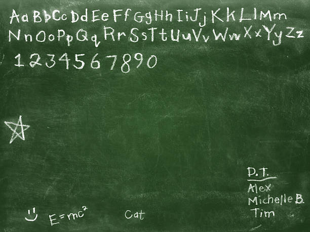 back to school 칠판 디자인 - handwriting blackboard alphabet alphabetical order stock illustrations
