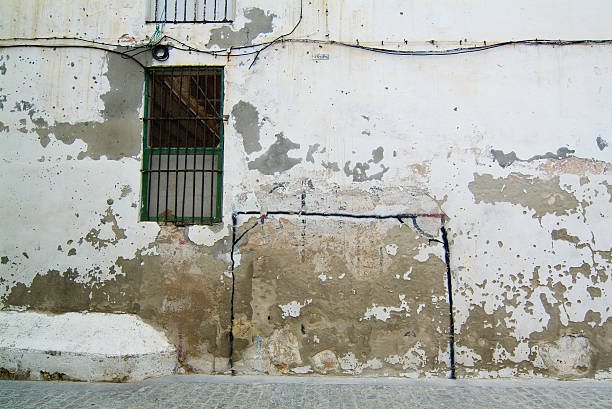 Peeling Painted Wall with a painted  soccer goal