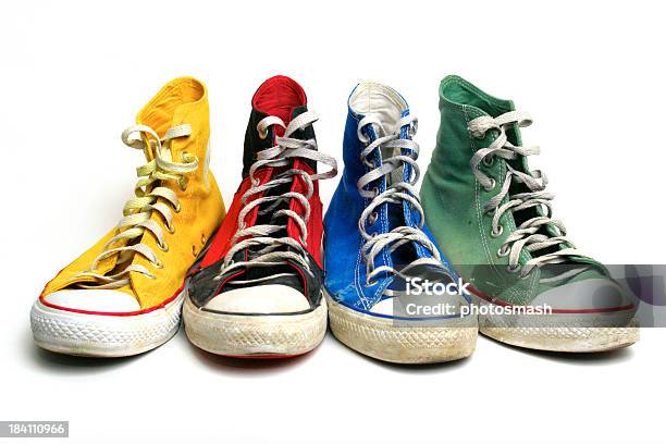 Shoes Four Different Chucks Stock Photo - Download Image Now - Beauty, Blue, Canvas Shoe
