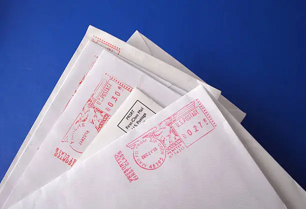 Photo of Business letters on blue background