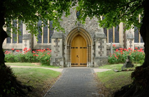 Lovely English church door front and rose gardenSimilar Images
