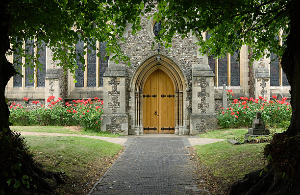 English Church Front Door stock photo