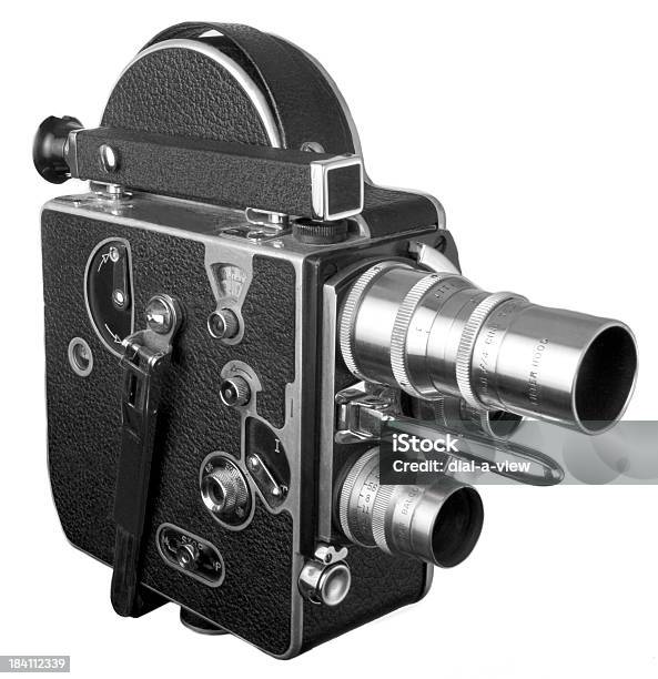 Old Fashioned 16 Mm Movie Camera Isolated On White Stock Photo - Download Image Now - Movie Camera, Retro Style, Remote Location