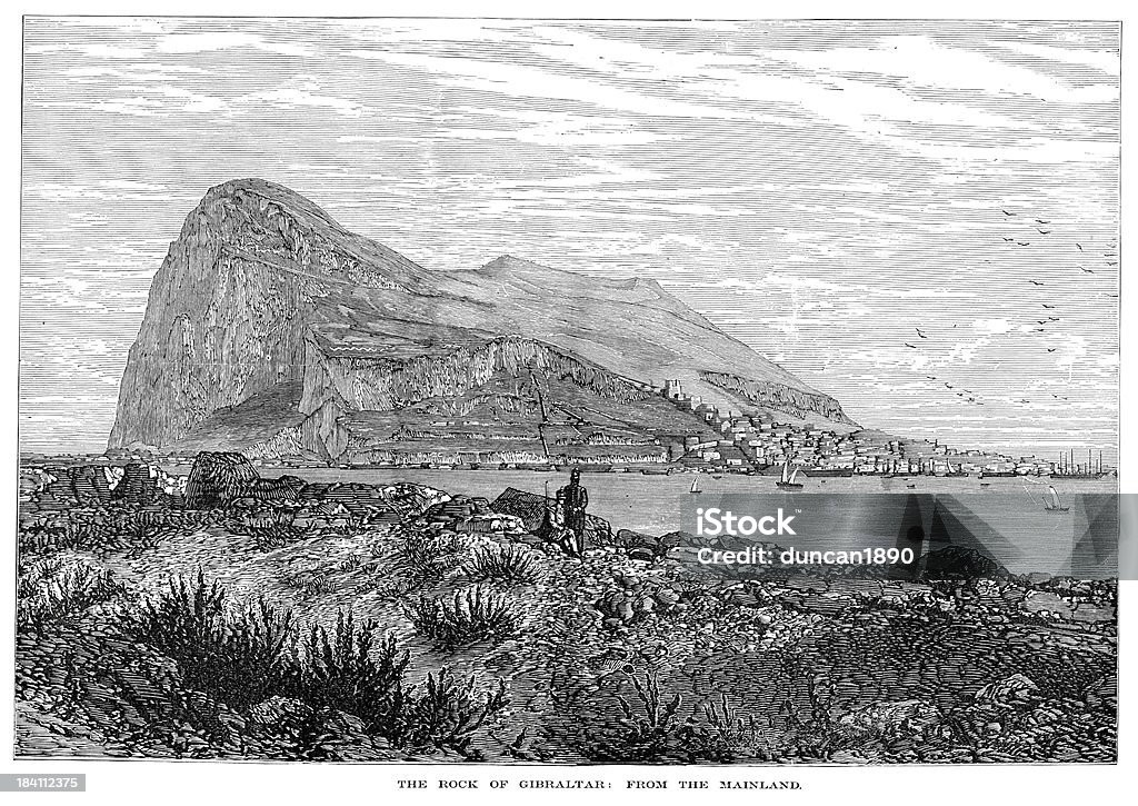 Rock of Gibraltar vom Festland - Lizenzfrei Fels von Gibraltar Stock-Illustration