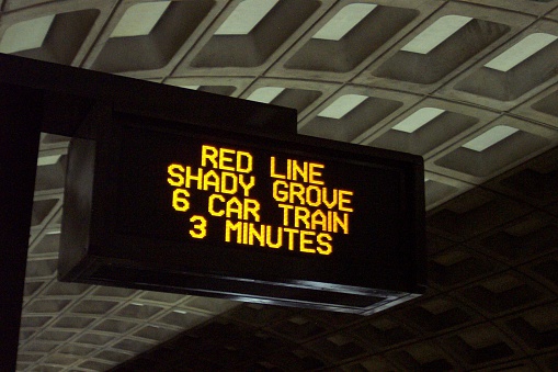 A sign announces the impending arrival of a train on Washington's Metro system.See more transportation images: