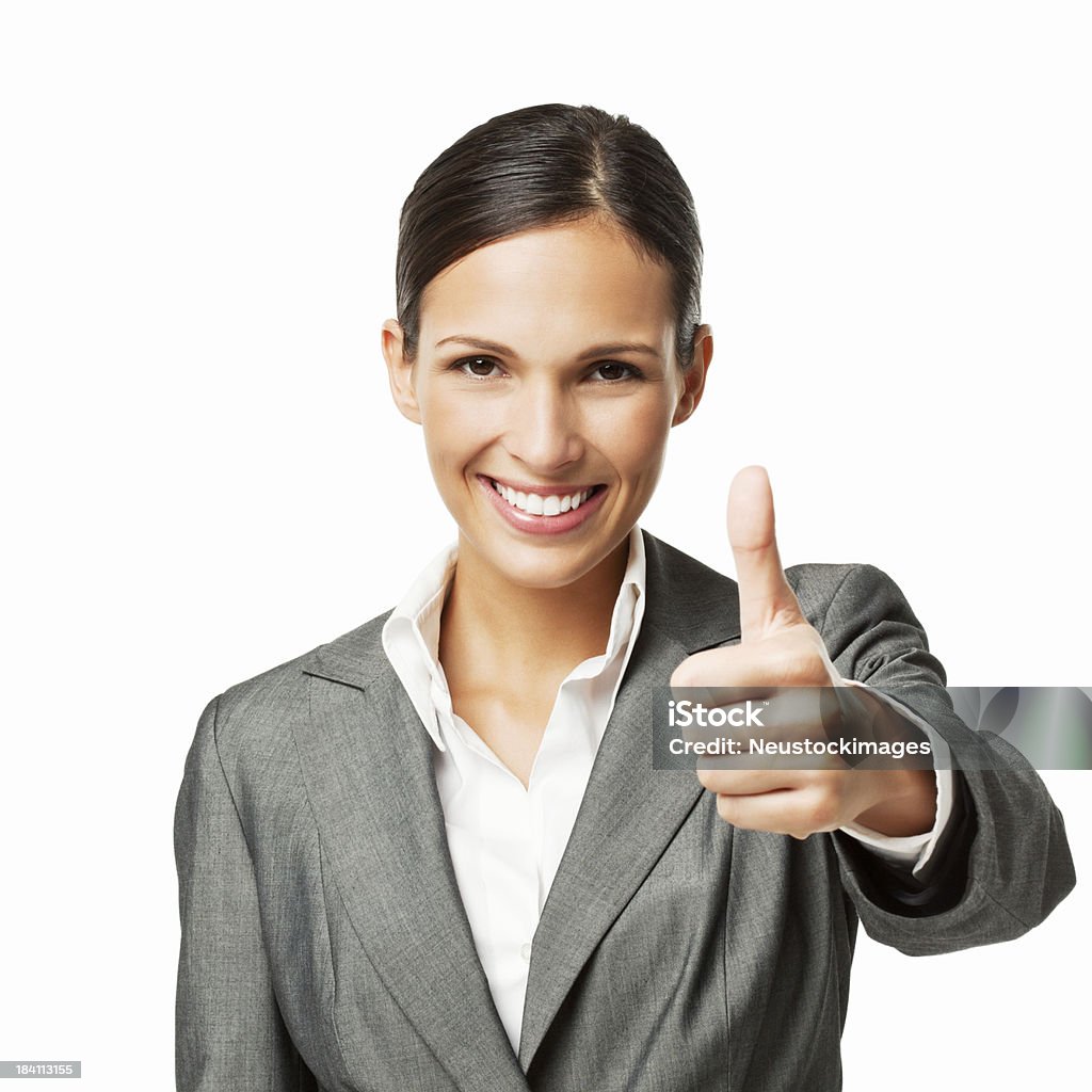 ビジネスウーマンギブ、親指を立てる-絶縁 - 1人のロイヤリティフリーストックフォト