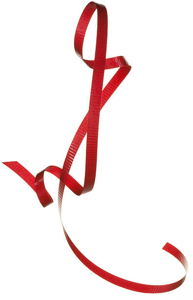Curled red  ribbon holiday border stock photo