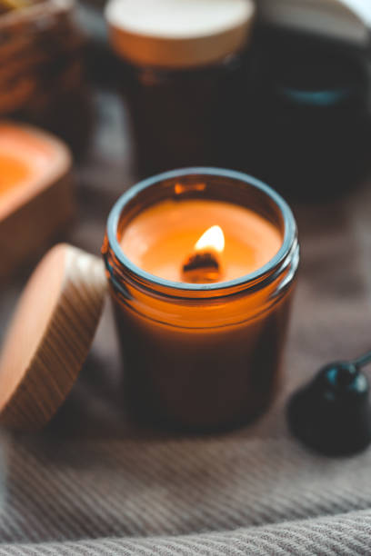istock Burning candle in a festive cozy interior 1841134533