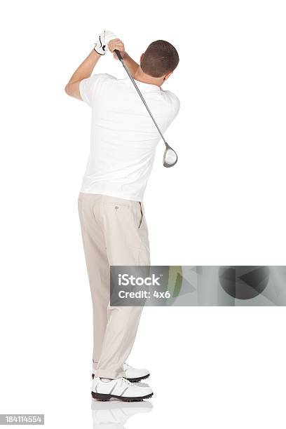 Homem A Jogar Golfe - Fotografias de stock e mais imagens de Sapato de Golfe - Sapato de Golfe, Branco, Fundo Branco