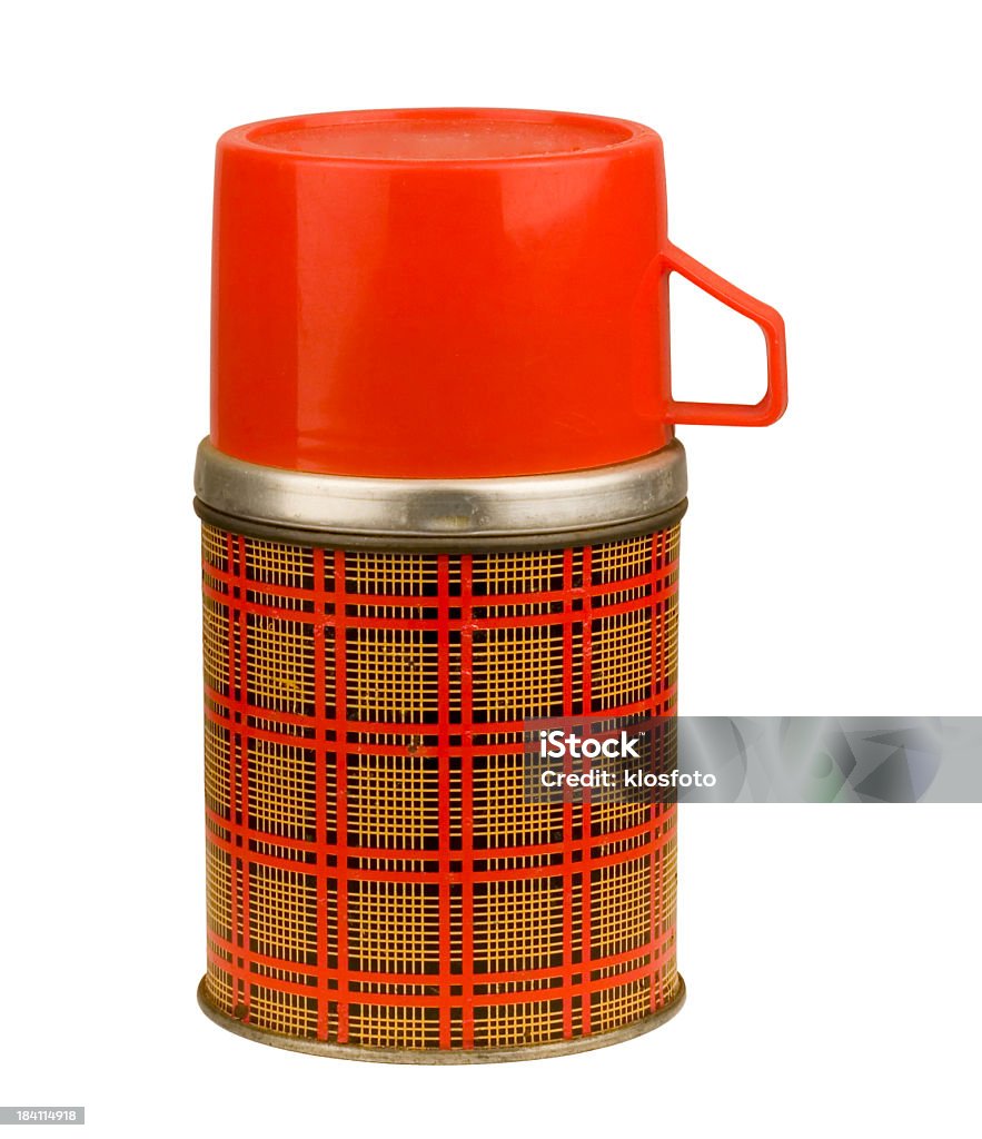 Plaid Thermos (w/CLIPPING PATH) Vintage thermous isolated with clipping path Insulated Drink Container Stock Photo