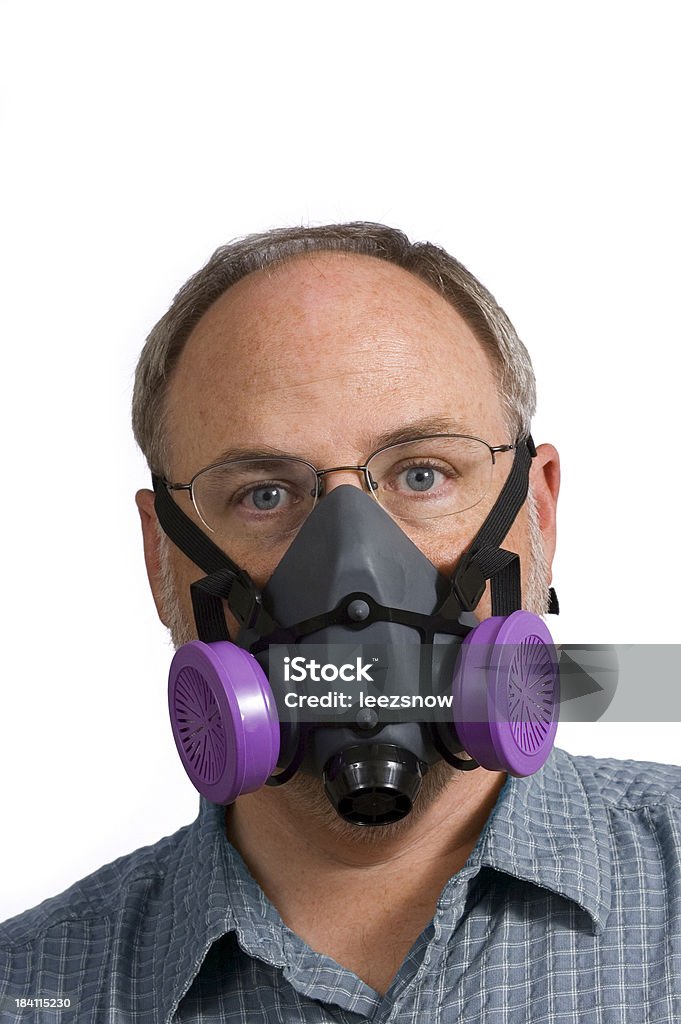 Man Wearing Respiratory Mask "Man wearing a respiratory mask, looking at the camera.  Isolated on white.Similar shots:" Accidents and Disasters Stock Photo