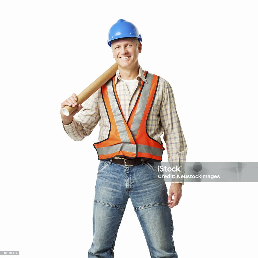 Travailleur de la Construction avec plan-isolé - Photo de Adulte libre de droits
