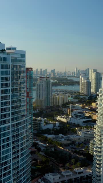 AERIAL Above the skyscrapers of Downtown Miami, FL. Miami Cityscape.